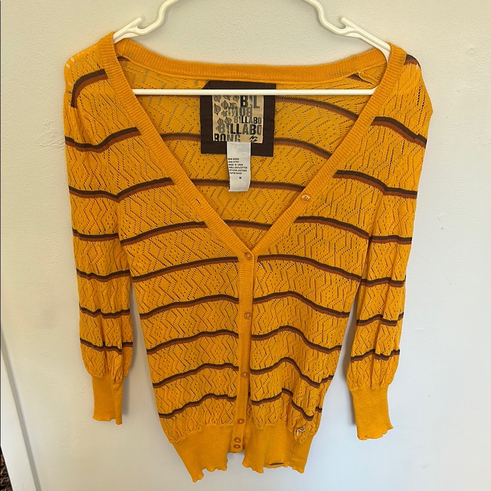 Yellow and Brown Striped Cardigan Sweater